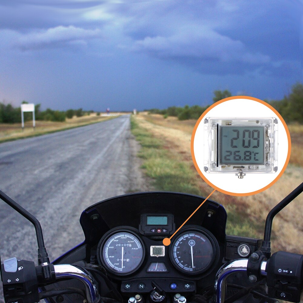 Handige waterdichte motorfietshorloge voor buiten, transparant lichtgevend elektrisch auto- en fietshorloge met temperatuursensor