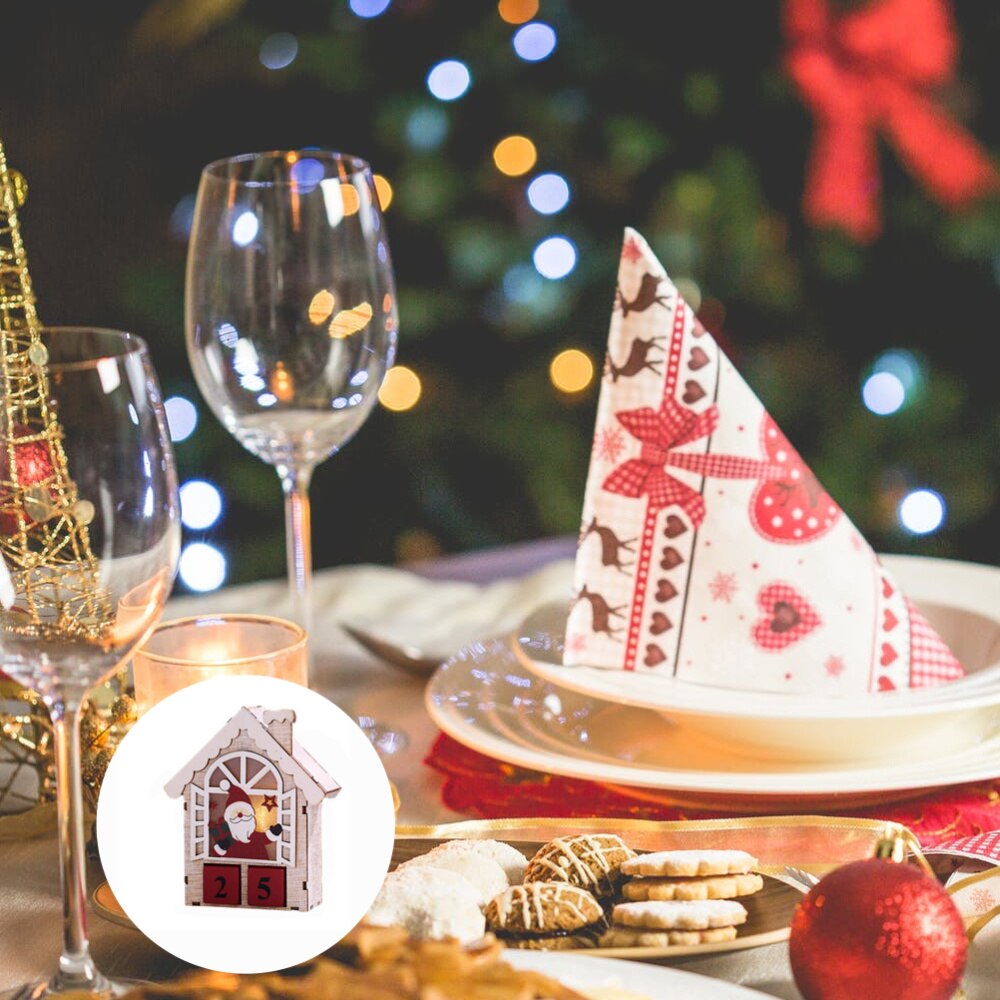 1pc træ nedtællingskalender stereo julekalender ornament uden batteri