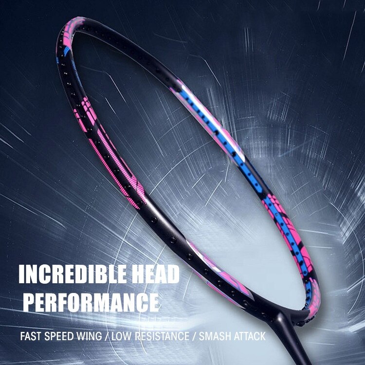 High Grade 4U Offensive Graphite Badminton Racket Second Reinforce Frame Carbon Badminton Rackets 32lbs with Bag