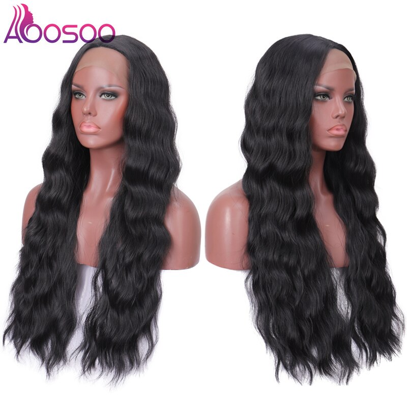28 tommer deep wave blonde frontparykker til kvinder omber farve sort syntetisk hår limfri blonde parykker med naturlig hårlinje