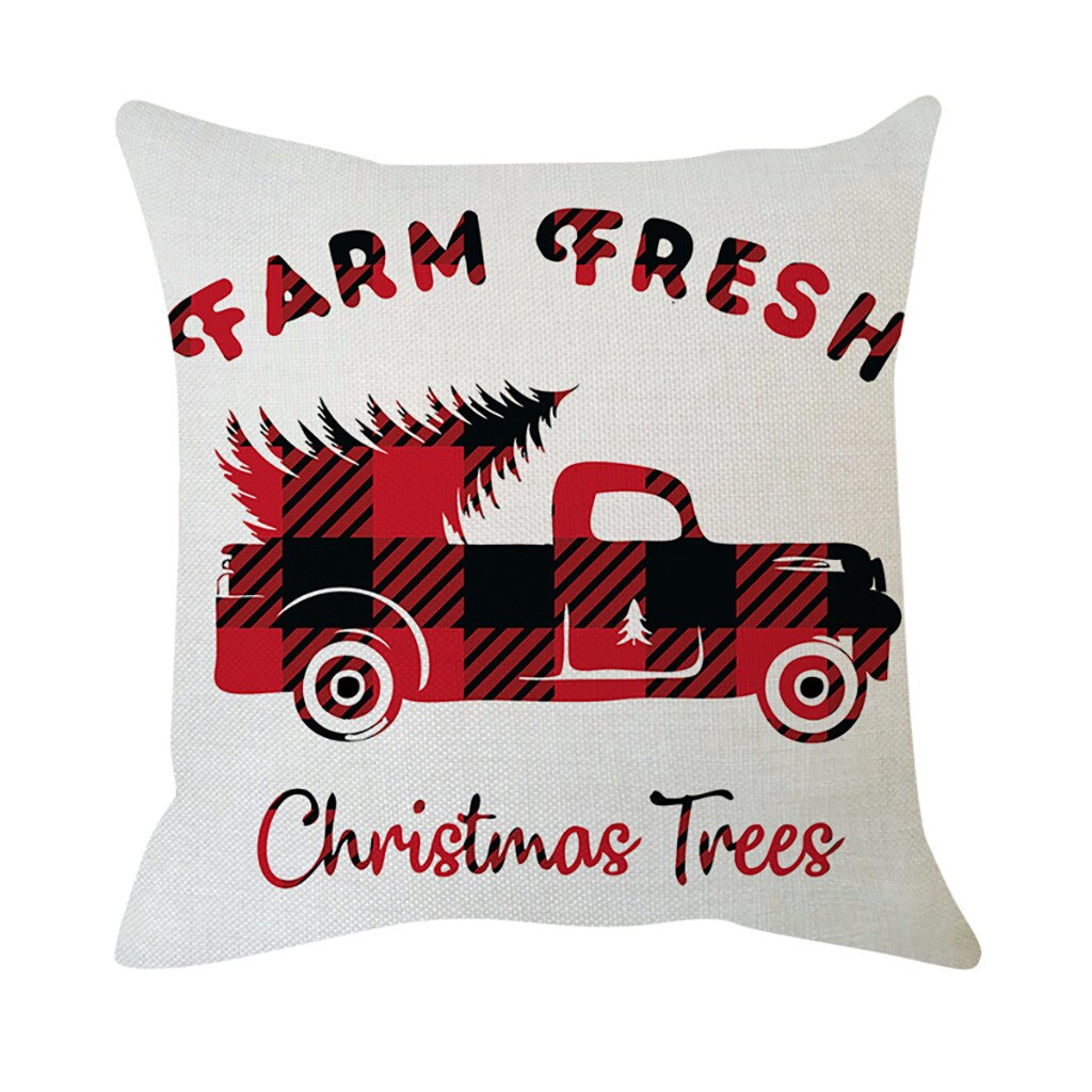 1 ud. Navidad dibujo de cuadros rojo ciervo árbol de Navidad cojín de decoración de sofá algodón Lino funda de almohada cojín hogar sala de estar
