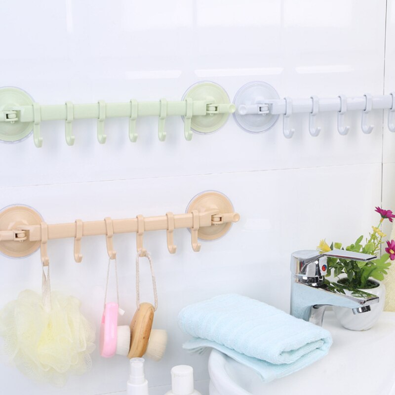 Wall-mounted Kitchen Hooks Suction Cup 6 Hooks Strong Adhesive Hook Bathroom Corner Nail-free Seamless Rack Hanger Hook Shelves