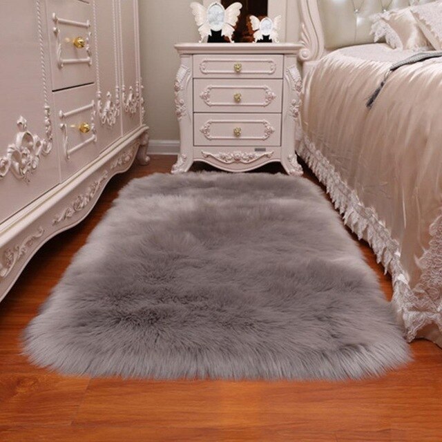 Luxury Square Soft Artificial Wool Sheepskin Fluffy White Fur Carpet Living Room And Bedroom,study Decoration: Gray40x40cm