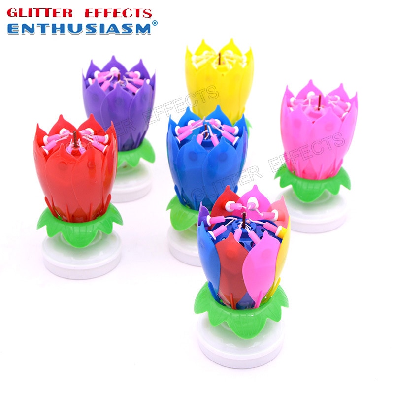 Wedding Birthday Party Candles Musical Lotus Flower Rotating Happy Birthday Candle Home Decoration