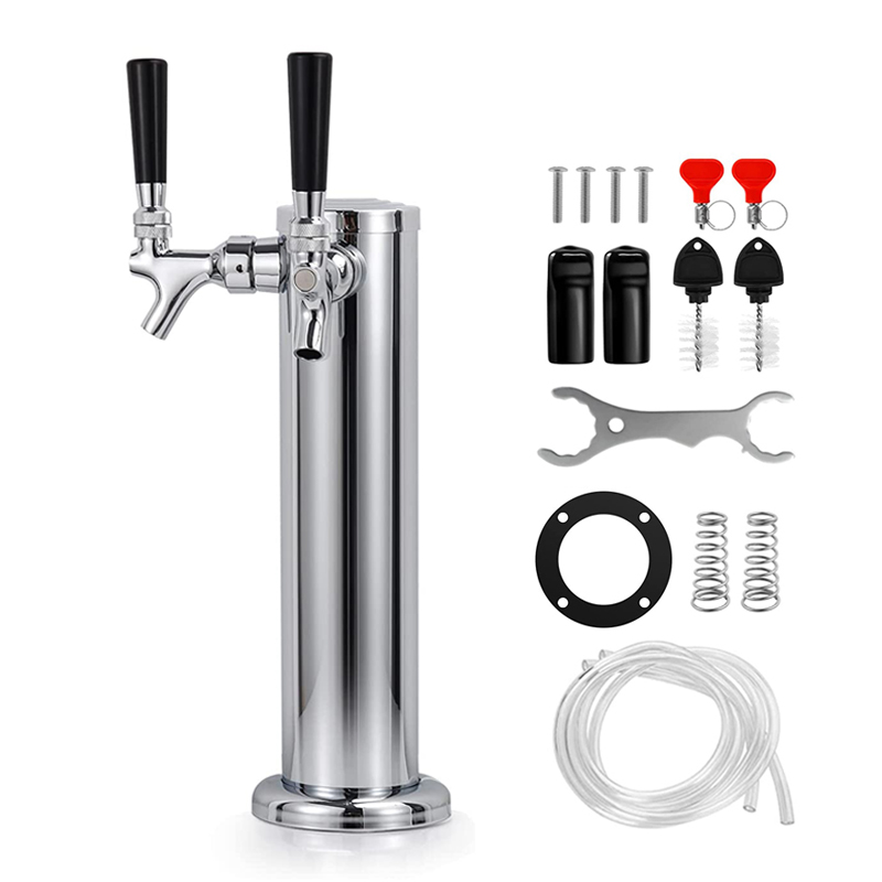 Torre de cerveza de barril de doble grifo, columna de cerveza pulida de 3 &quot;de diámetro, Kit dispensador de cerveza casera con herramientas de llave de tubo premontadas: withou colomn cover