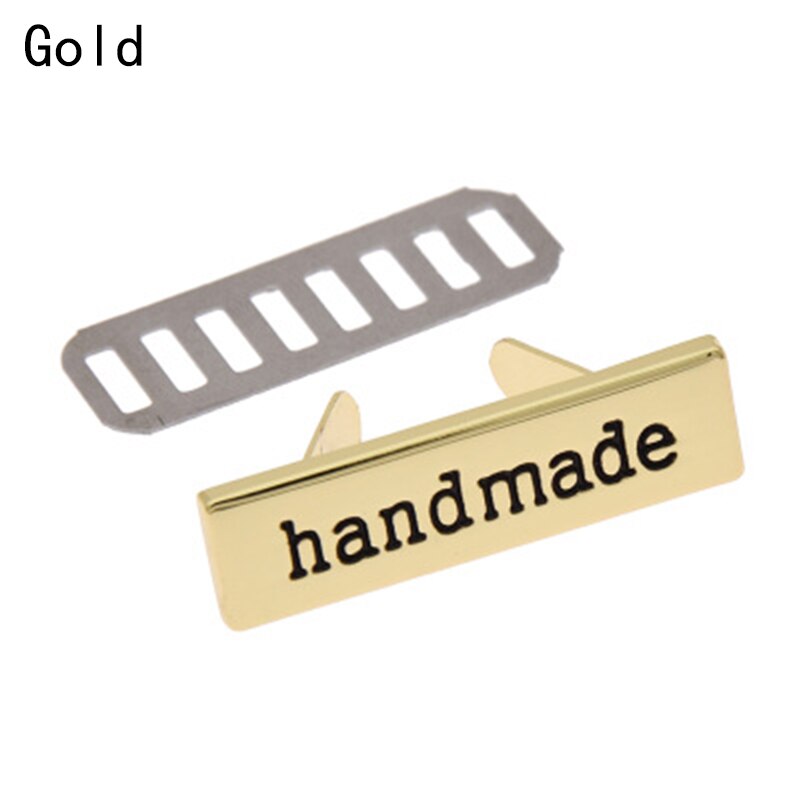 10 Stks/partij Metalen Handgemaakte Kledingstuk Legering Labels Rechthoek Tags Voor Diy Kleding Tassen Hand Made Brief Naaien Labels Accessoires: Gold