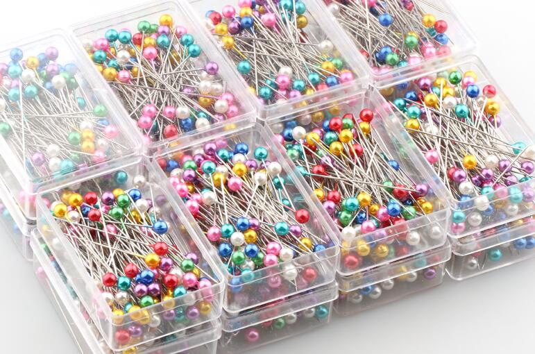 200 unids/lote ronda alfileres con cabeza recta con forma de perla de corte y confección de pera ramillete Pin para DIY Ropa Accesorios de costura agujas WYQ: Box package
