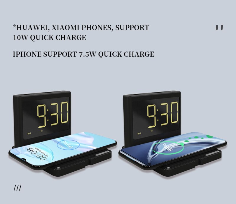 3 in 1 Multifunctional Alarm Clock 15W Mobile Phone Wireless Charger Desktop Digital Clock Home Decoration Alarm Clocks