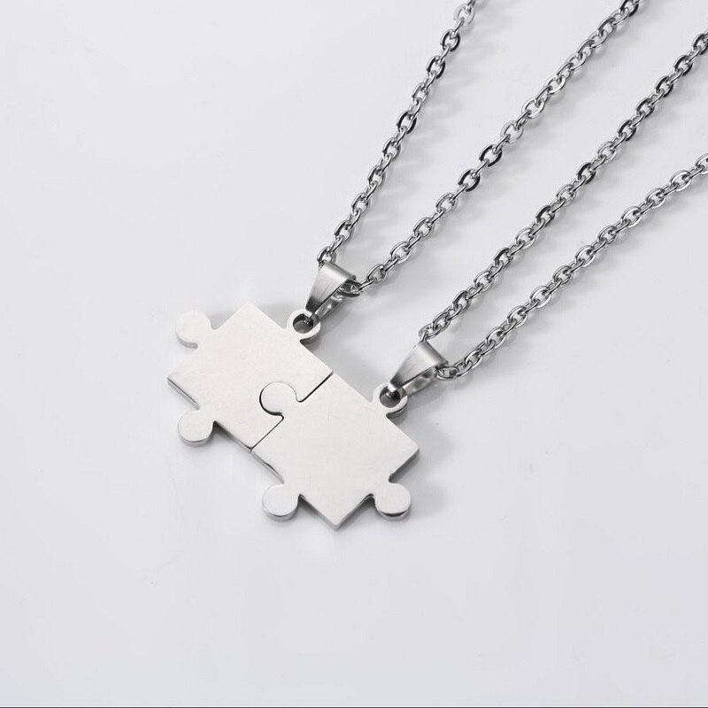 Rinhoo 2 Stks/set Paar Hanger Ketting Rvs Geometrie Glad Puzzel Keten Kettingen Minnaar Vriendschap Sieraden