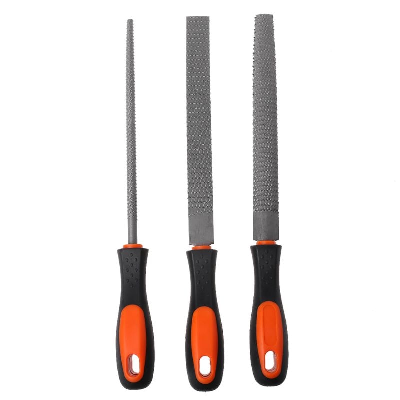 3Pcs/Set Wood Rasp Steel File Carving Flat Round Semi-circular Shape Metal File Woodworking Craft Handle Tool
