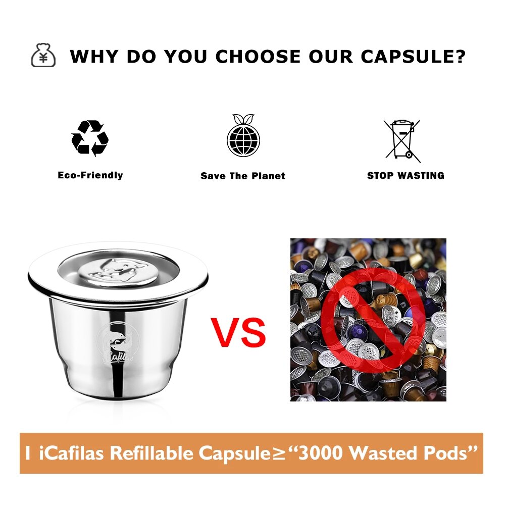 iCafilas Eco-Friendly Package Refillable Coffee Capsule Corp For Nespresso Reusable Pod Stainless Steel Upgrade Version
