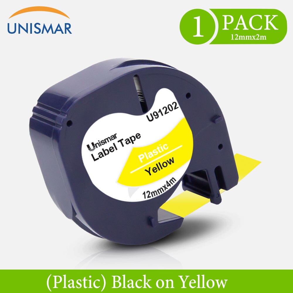 Unismar – imprimante d'étiquettes, noir sur blanc, pour Dymo Letratag LT100H, Compatible avec DYMO LetraTag LT100H Plus, 91201: Black on Yellow