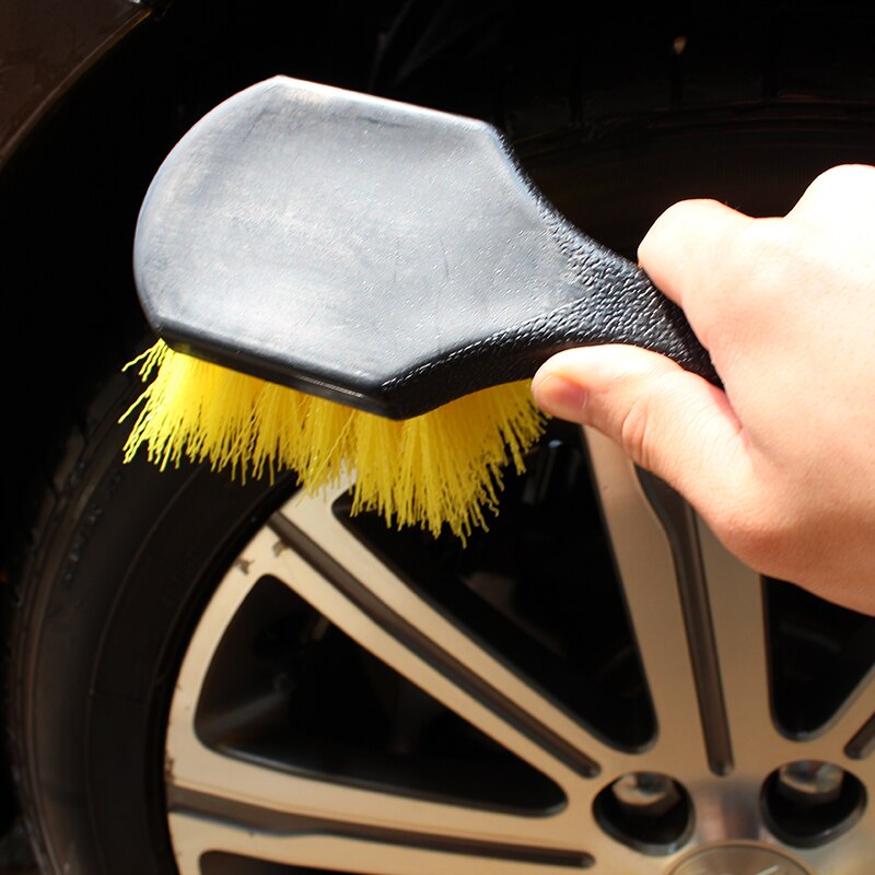 SPTA Car Beauty Hub Brush Short Handle Tire Cleaning Brush Car Wheel Rim Cleaning Tools Handheld Hard Nylon Bristlets Rim Brush