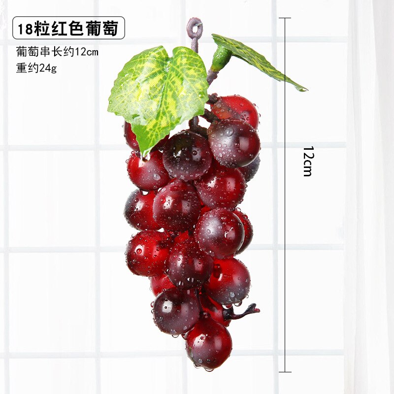 Real Touch Kunstmatige Fruit Druiven Plastic Nep Bladeren Kerst Huis Tuin Bruiloft Decoratie Voedsel Fotografie Props: 18 Heads Red
