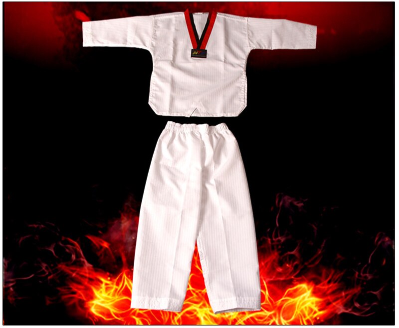 Traje de Taekwondo para hombres, mujeres y niños, uniforme de Taekwondo blanco TKD de poliéster y algodón para Karate, conjunto de Dobok
