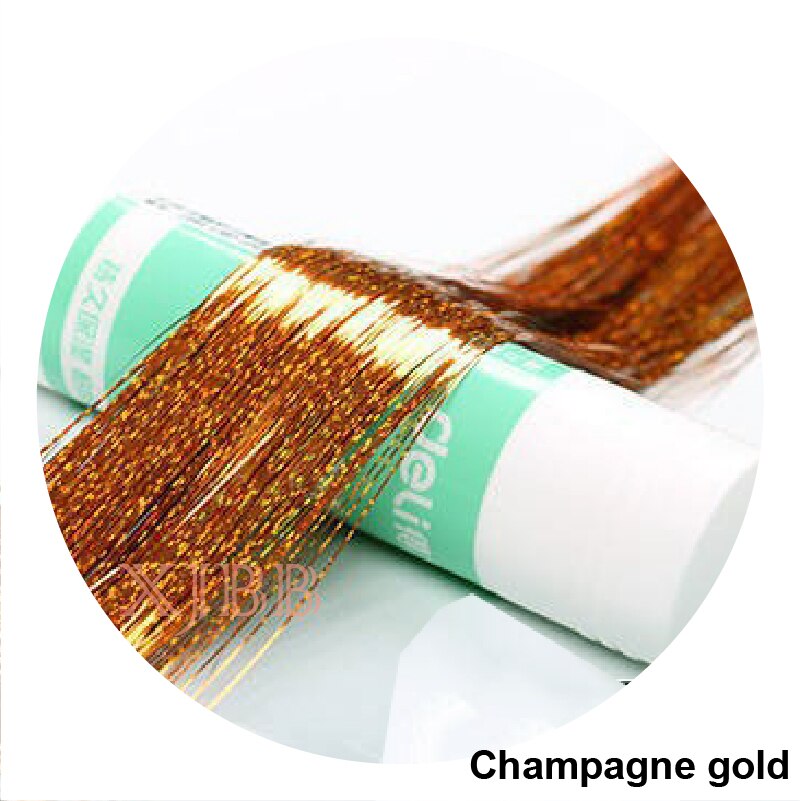 Xjbb syntetisk forlengelse glitter fe hår til jenter lyst på hår glitrende bling bling syntetisk hår glitter til fest: Champagnegull