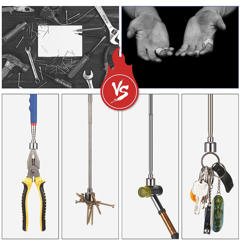 Tragbarer, teleskopierbarer magnetstift mit led-licht, praktisches werkzeug zum aufnehmen von muttern und schrauben, ausziehbarer aufnahmestab