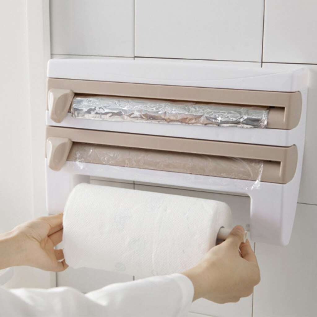 Wall Mounted Roll Holder Rack Kitchen Roll Holder Cling Film Storage Rack Paper Dispenser for Kitchen Home Hotel Office