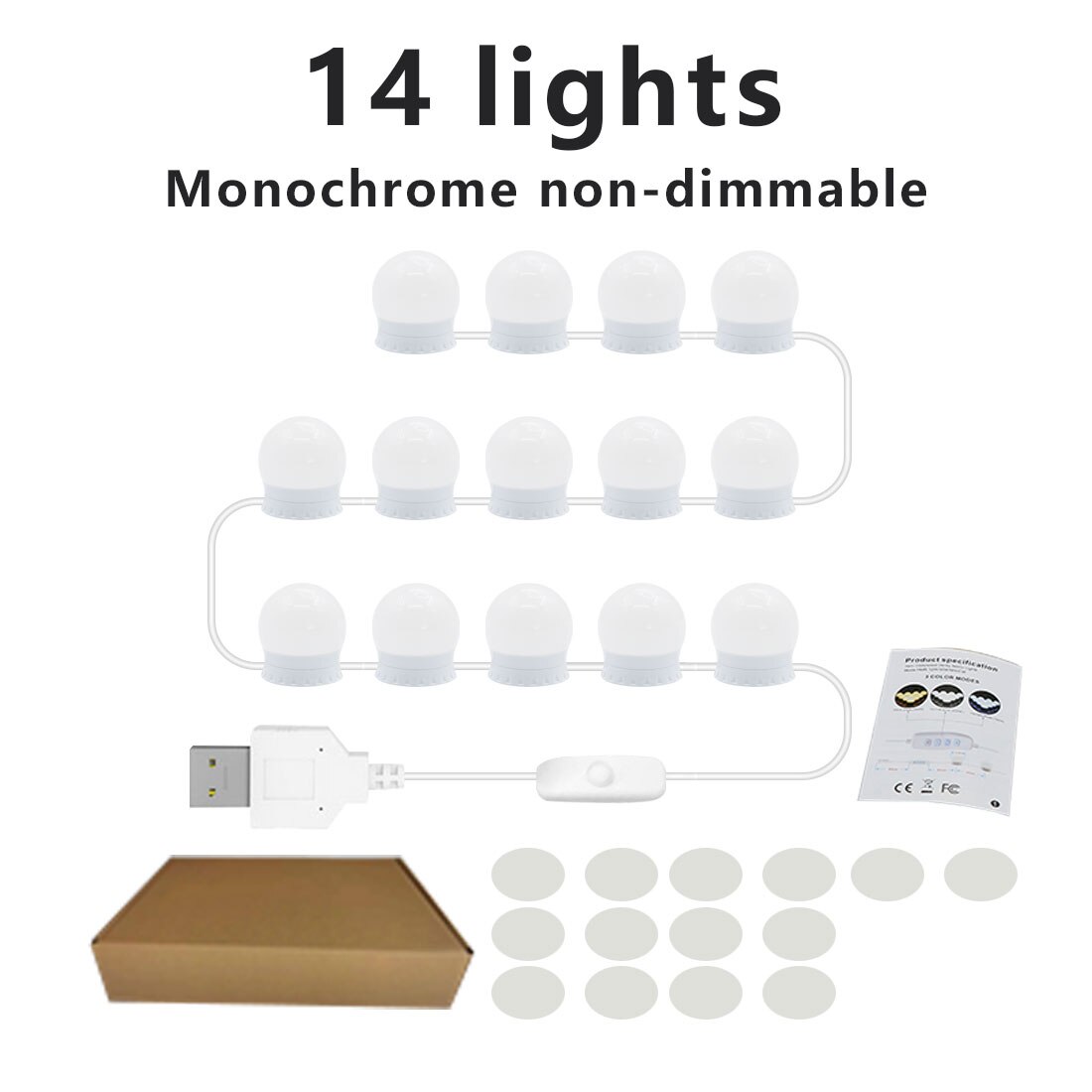 Led Make-Up Spiegel Licht Usb 14 Lampen Kaptafel Ijdelheid Lamp Led Cosmetische Verlichting Traploos Dimbare Badkamer Spiegel Lamp: 164Pcs White