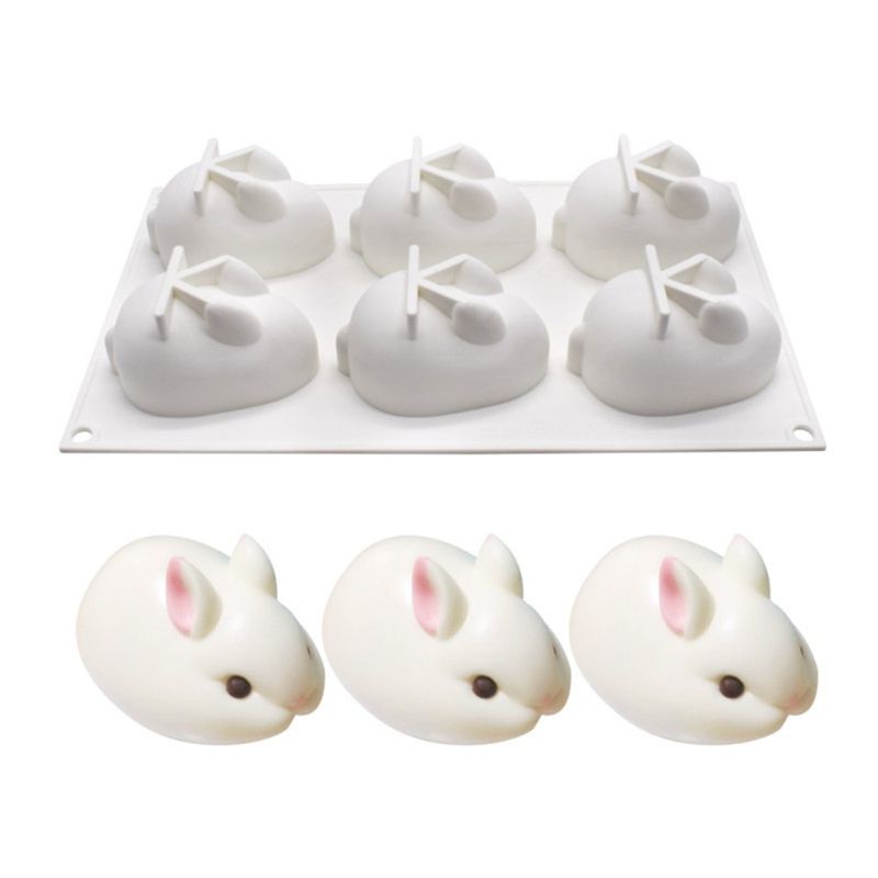 6- hulrum diy 3d påske kanin lille kanin form silikone kageform chokolade trøffel mousse skimmel dessert maker dekoration