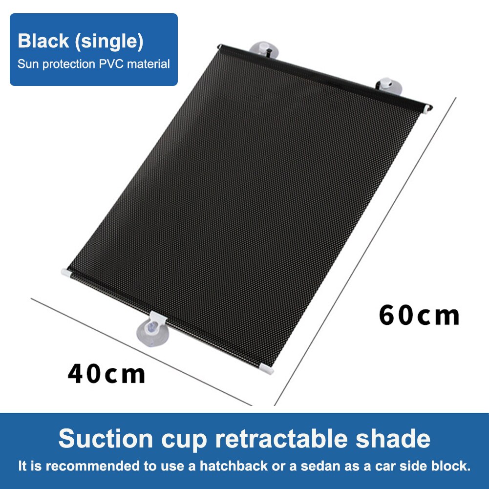 Rideau pare-soleil rétractable pare-soleil réglable bloc de protection contre la chaleur et 99% rayons UV pare-soleil avec ventouse: Black 1