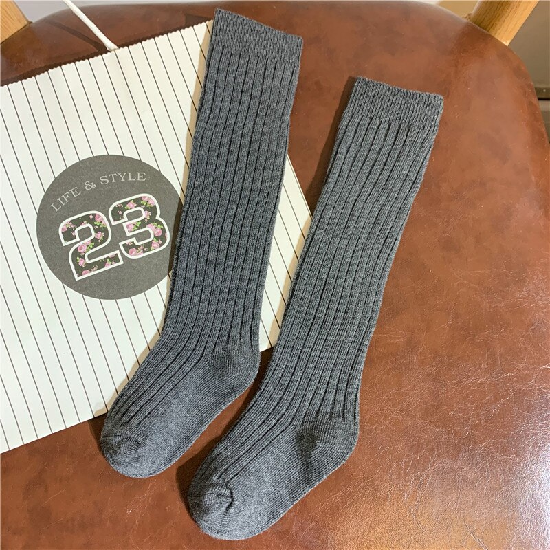Novas crianças joelho meias altas crianças meninos meninas perna aquecedores de algodão macio liso bebê meias listra estudante meias longas para 1-8 anos de idade: 3-5Years(M) / Dark Grey