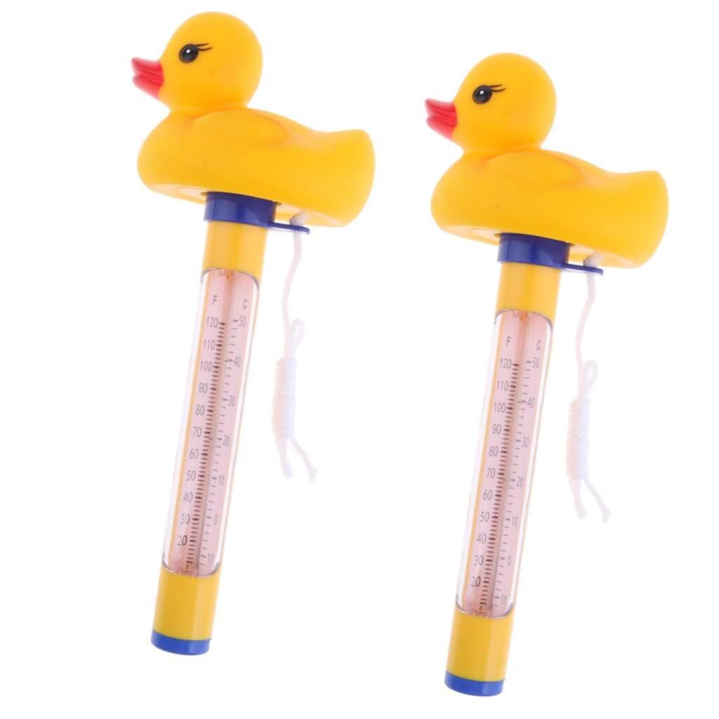 2x Geel Zwembad & Spa 'S Thermometer Drijvende Water Temperatuur Met Touw Eend