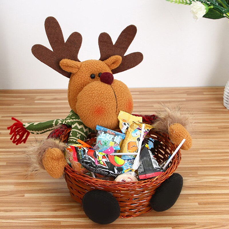 Cesta de mimbre de bambú con adornos navideños para Navidad, cesta bonita de Papá Noel para almacenamiento de dulces, de Navidad: 01
