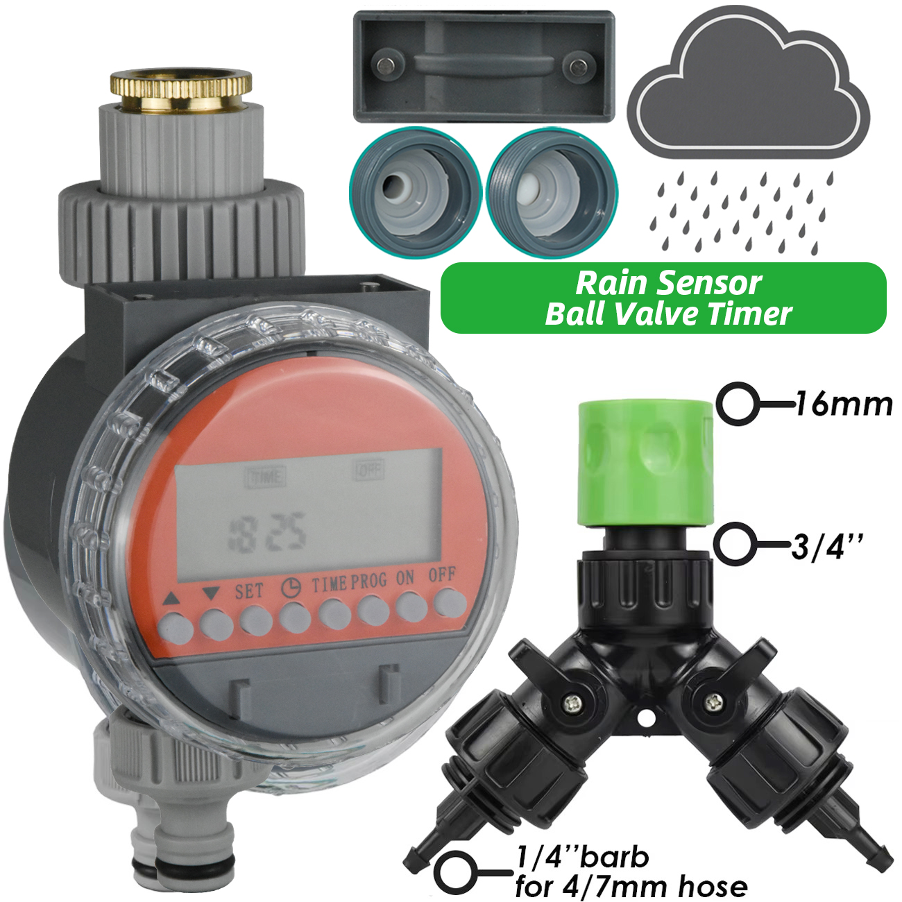 Zawór kulowy czujnika deszczu robić szklarni KESLA, bezciśnieniowy, z timerem robić automatycznego nawadniania, zestaw robić nawadniania kropelkowego, zbiornik na wodę.: czarny