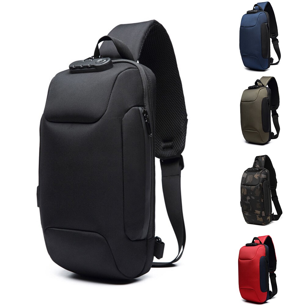 Oxford Cloth Men Chest Bag Crossbody Waterproof Code Lock One Shoulder Running Camping Hiking Multifunction Adjustable Strap