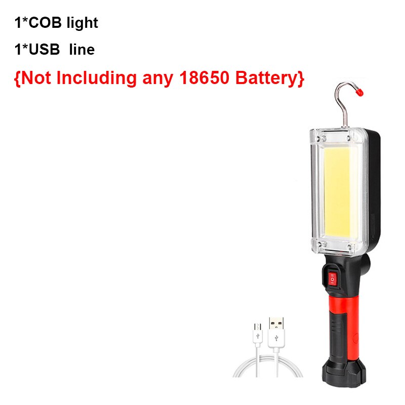 Portable Magnetic Work Light LED COB Work Light USB Rechargeable Repair Flashlight Inspection Work Lamp Working by 18650 Battery: Option D