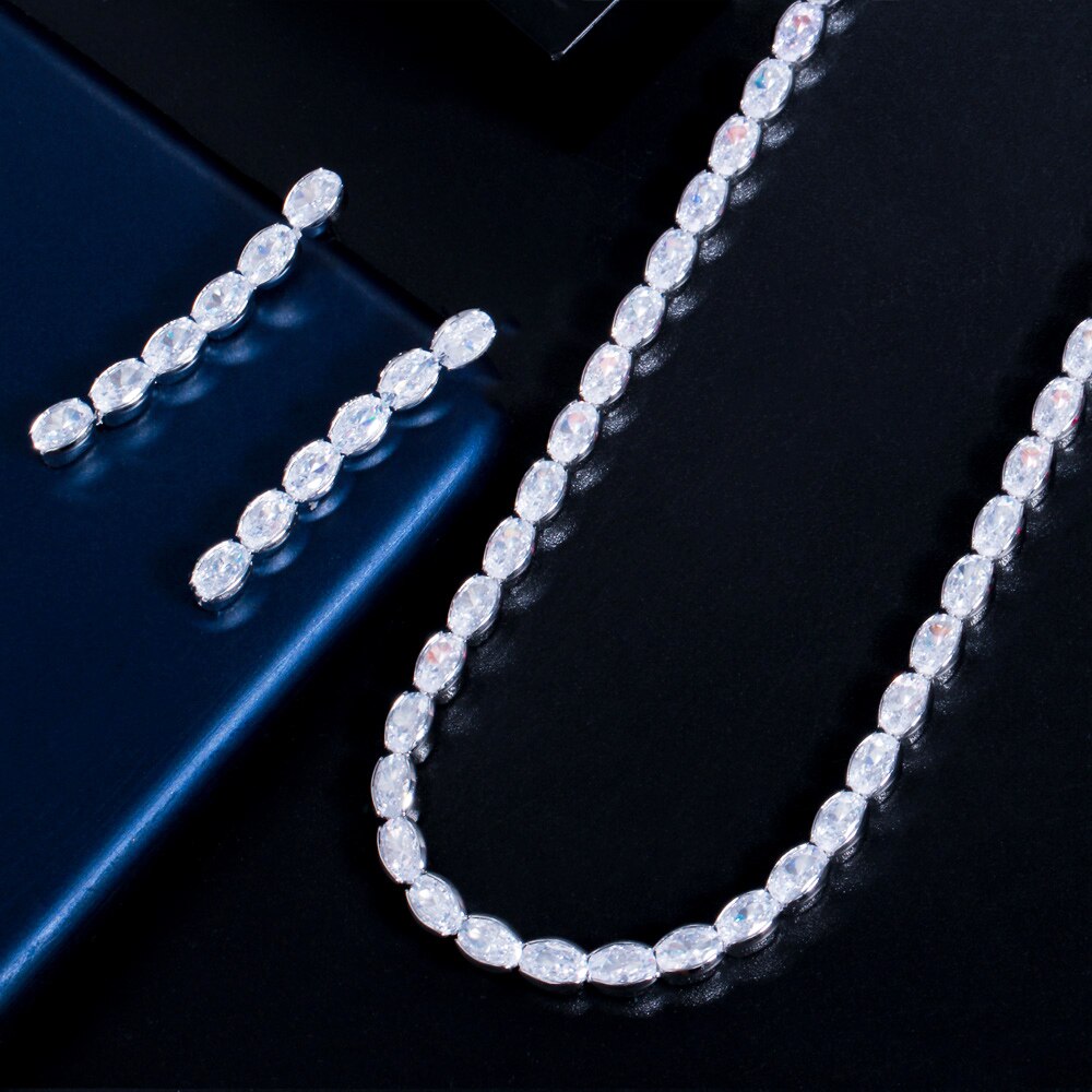 Cwwzirconi Top ovale Cubic Zirconia Party Prom collana e orecchini spose set di gioielli per accessori da damigella d&#39;onore T549