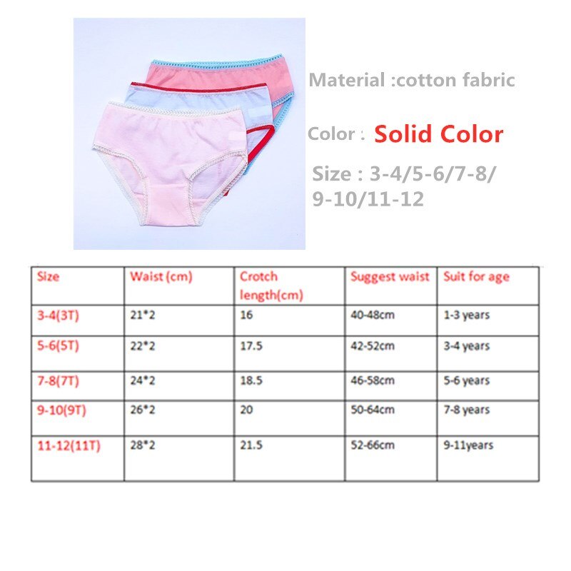 12Pcs/Lot Random Color Girls Solid Briefs Panties Kids Underwear Girls Cotton Panties 1-12years