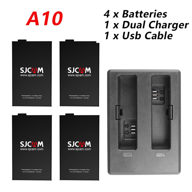 Originele SJCAM 4x Batterij En 1x Dual Charger Voor SJCAM SJ4000 SJ5000 SJ5000X M10 M20 SJ6 SJ7 SJ8 Pro SJ9 SJ10 PRO SJ10X Actie Camera