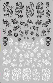 1 Vel Zwart Wit 3d Nail Art Stickers Bloemen Bladeren Geometrie Nail Stickers Nagel Folie Nagels Art Nail Decoratie Nail art: F570