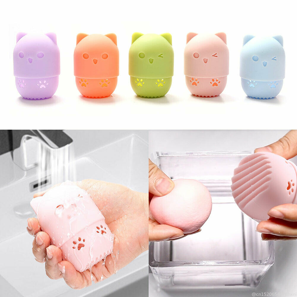 10 Colors Cut Soft Silicone Powder Sponge Case Puff Drying Holder Egg Stand Beauty Pad Makeup Sponge Display Rack Cosmetic
