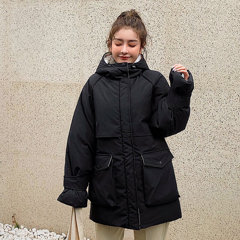 abrigo de invierno para mujer versión coreana suelta Chaqueta de algodón con tapa corta abrigo de invierno parka chaqueta de invierno para mujer parka 922: Black / XL