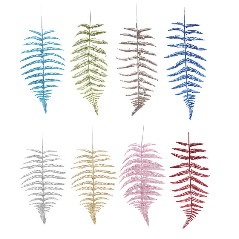 5pcs Set Christmas Artificial Leaves Glitter Hollow Fern Leaf DIY Christmas Tree Decoration Wedding Party Ornaments