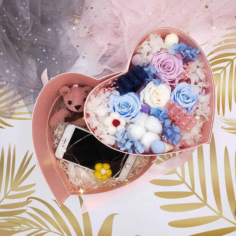 Heart Shaped Double Layer Rotating Box Transparent Window Packaging Case Wedding Party Cardboard Box For Valentine's Day