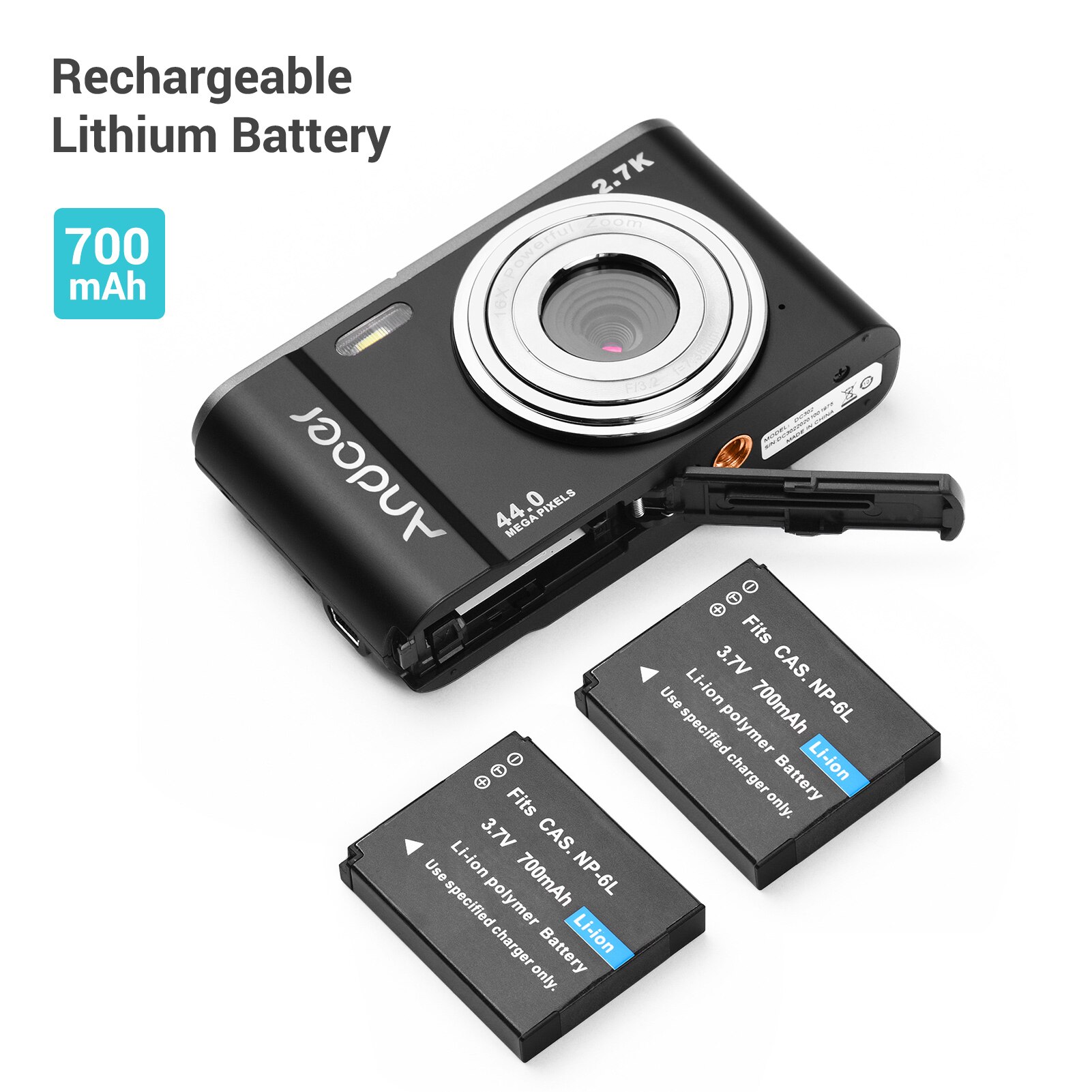 Foto Mini fotocamera digitale 44MP 2.7K 16X Zoom autoscatto 128GB memoria estesa rilevamento del viso batterie integrate anti-agitazione