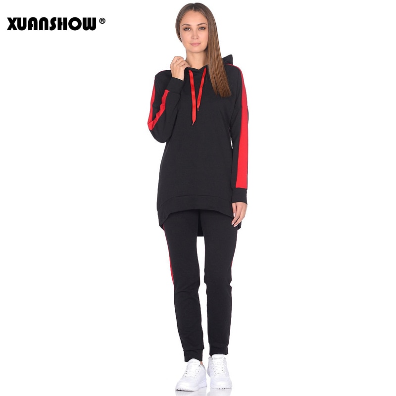 XUANSHOW Autumn Winter Female 2 Piece Set Tracksuit For Women Long Sleeve Long Hoodies+Pants Two Piece Set Outfit Women Suit