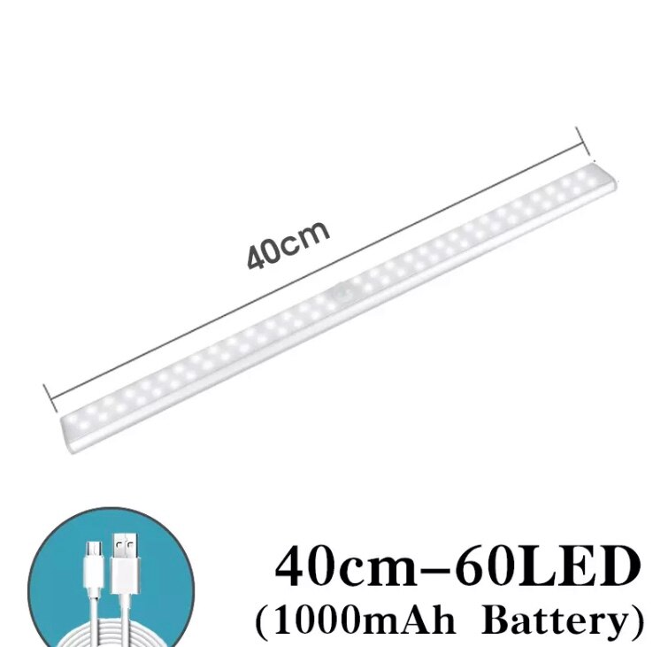 Hvid ledet natlys bevægelsessensor trådløs usb genopladelig 20 30 40 50cm natlampe til køkken canbinet væg