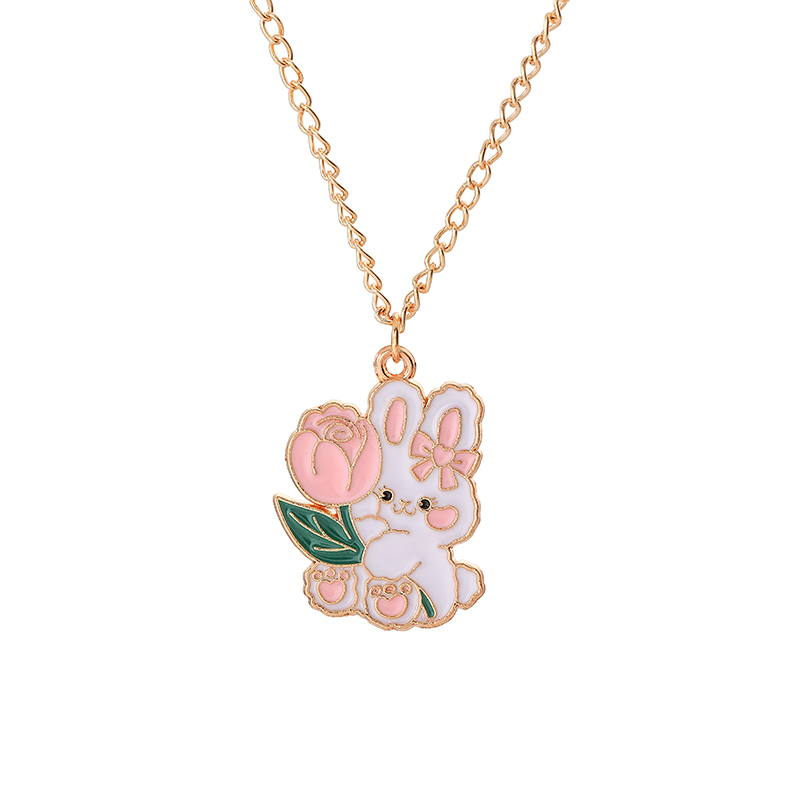 créative Sakura lapin chat collier mignon dessin animé guirlande pendentif dames bijoux accessoires colliers rose