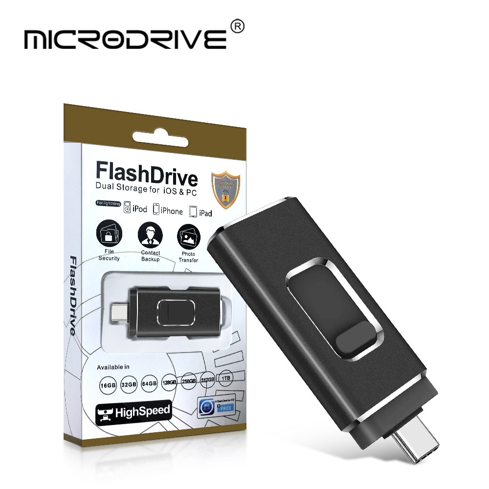 4 in 1 otg usb-c Blitz-laufwerk speicherstick stift für Blitz für iphone / typ c / Mikro-usb usb 3.0 pendrive 64gb / 128gb /256gb: Schwarz / 64 gb
