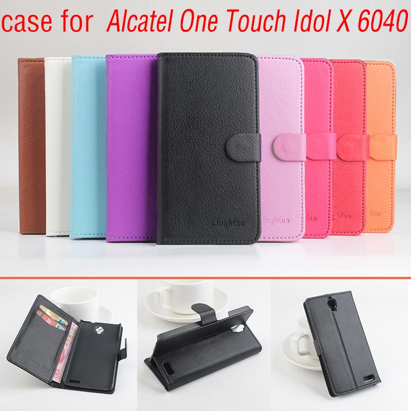 Originele Originele Lederen Portemonnee Flip Case voor Alcatel One Touch Idol X 6040 flip gewijd telefoon holster.
