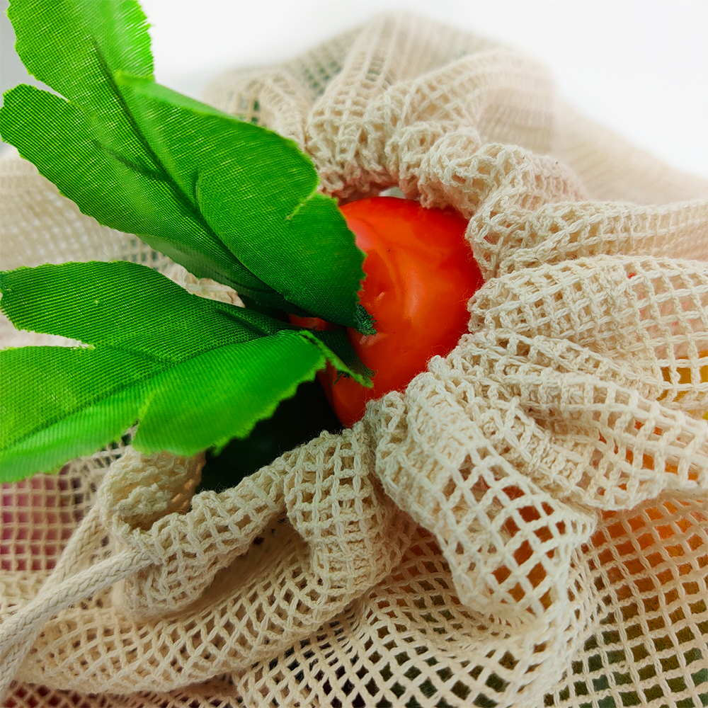 Cotton Mesh Vegetable Bags Produce Bag Reusable Cotton Mesh Vegetable Storage Bag Kitchen Fruit Vegetable with Drawstring
