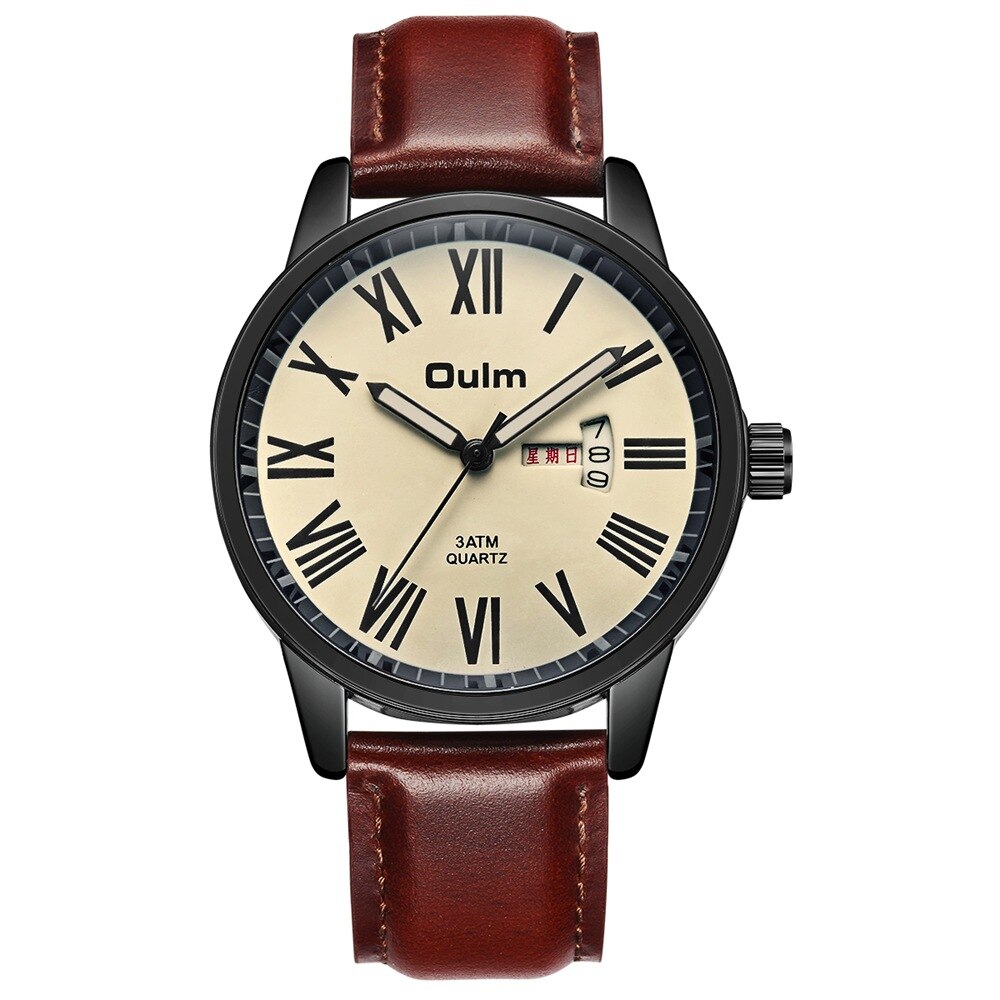 Ooulmhp8056 Heren Leisure Quartz Horloge Japanse Beweging Business Leather Horloge Automatische Datum