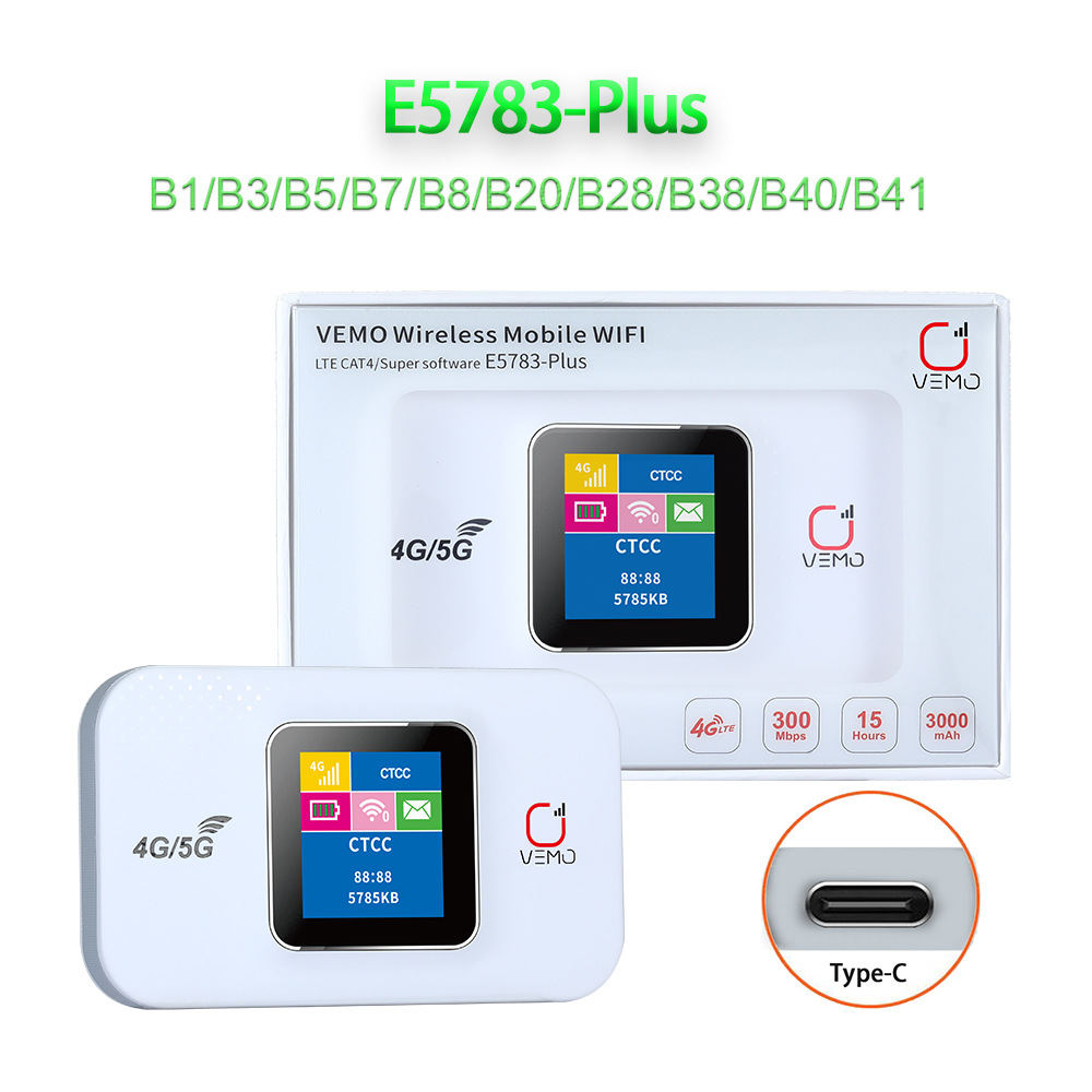 VEMO E5783-Plus 4G LTE wifi router wifi-6 300mbps 3000mAh battery LCD 4G LTE mifi router mobile wifi modem