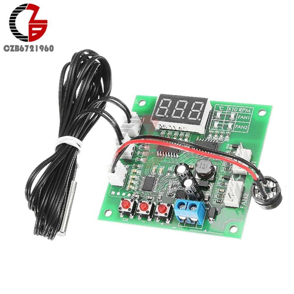 2 Ch Pwm Dc Motor Temperatuur Speed Controller Regulator Led Licht Fan Thermische Warmte Speed Control Met Koellichaam 4 draden