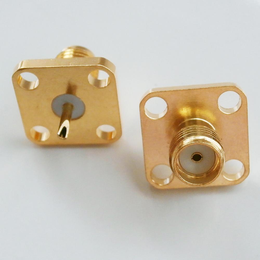 1X Pcs RF Connector Socket SMA Female Center Solder 4 Hole Flange Chassis Panel Mount Brass Coaxial RF Adapters